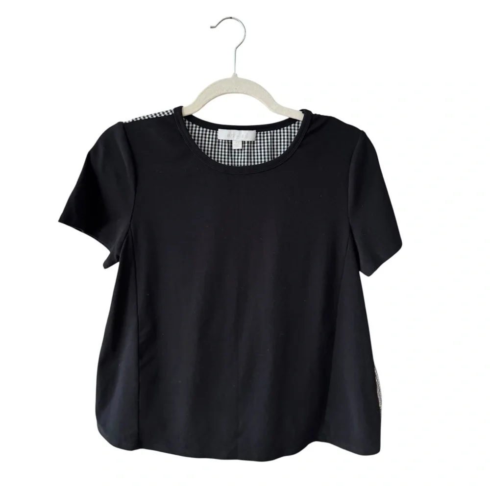 Eri +‎ Ali Gingham Back Peplum Top Black Tee Anthropologie XS - Picture 10 of 12